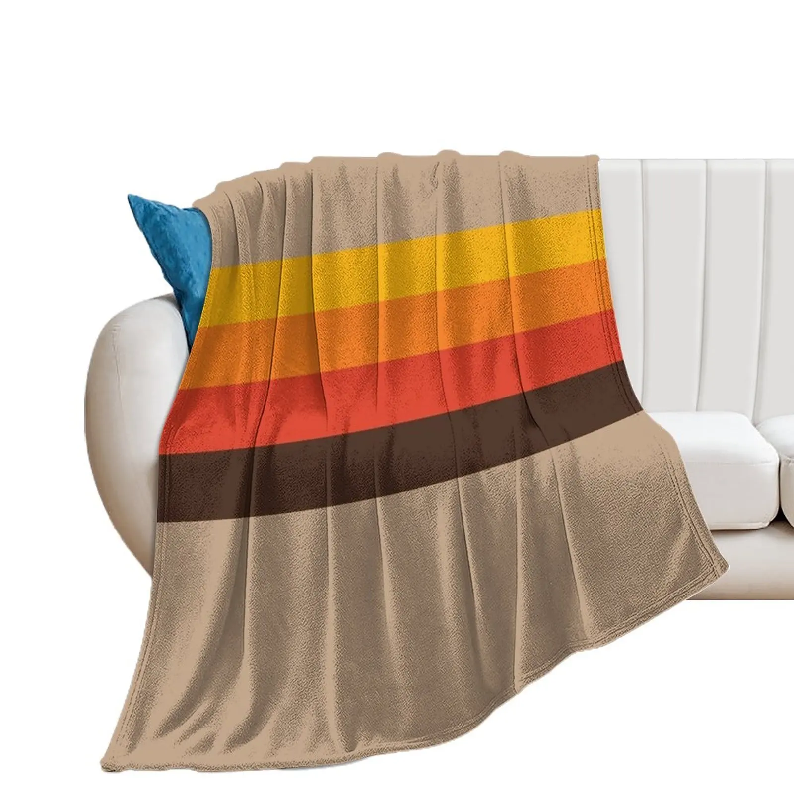 

70s 1970 70as Yellow Orange Red Brown Sunset Stripes Throw Blanket Decorative Beds Summer Cute Plaid Blankets