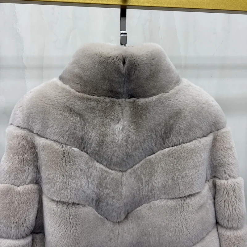 New High Quality Real Natural Rex Rabbit Fur Coat for Women Long Sleeves Luxury Fur Coat Thick Warm Outerwear Female Jackets