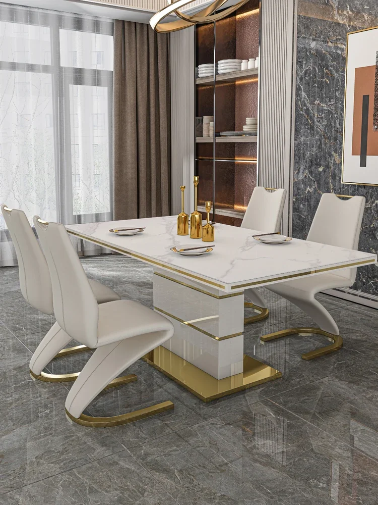 Light luxury imported rock plate dining table,minimalist Italian style dining table, rectangular dining table