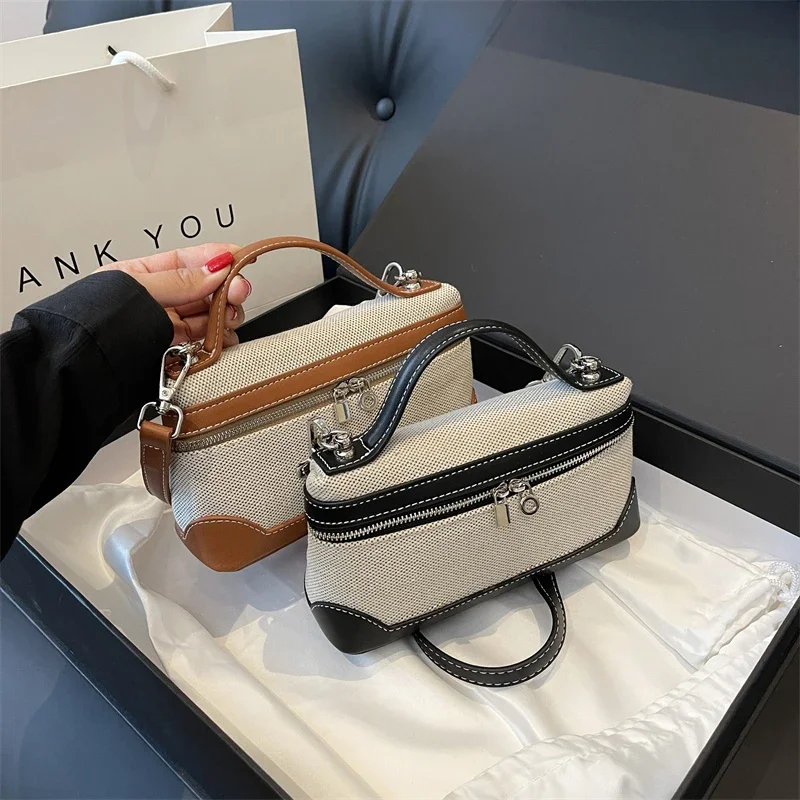 2024 Portable Bucket Box Women\'s Handbag Canvas Light Luxury Crossbody Bag Women\'s Commuting Shoulder Bag Bolsos Mujer