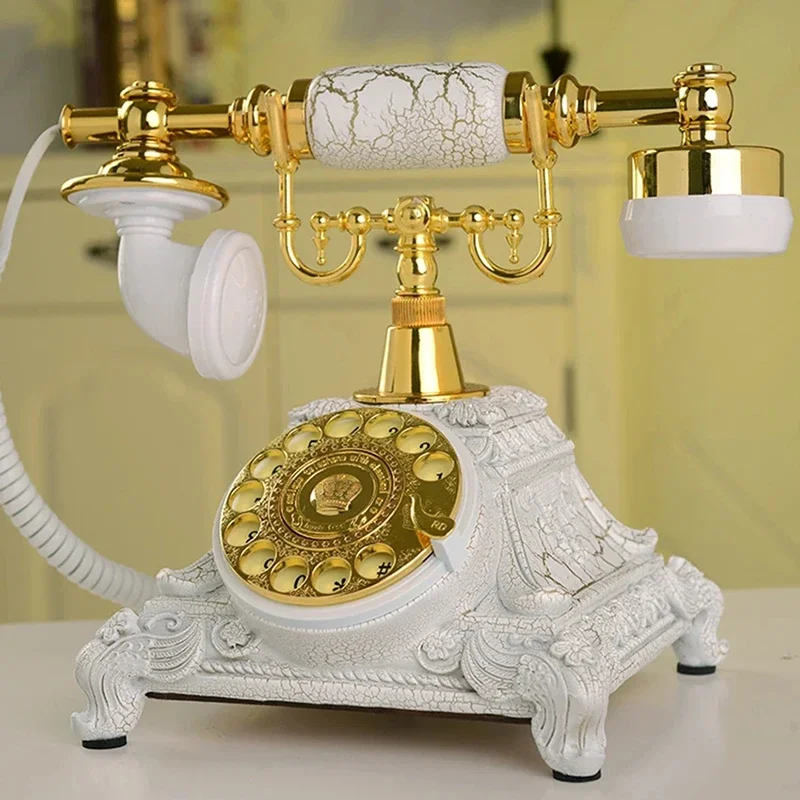 Retro Corded Telephone, Marble Brushed Desktop Lindline Phone, Rotary / Buttons Dial, Caller ID, Backlight for Home/Hotel/Office