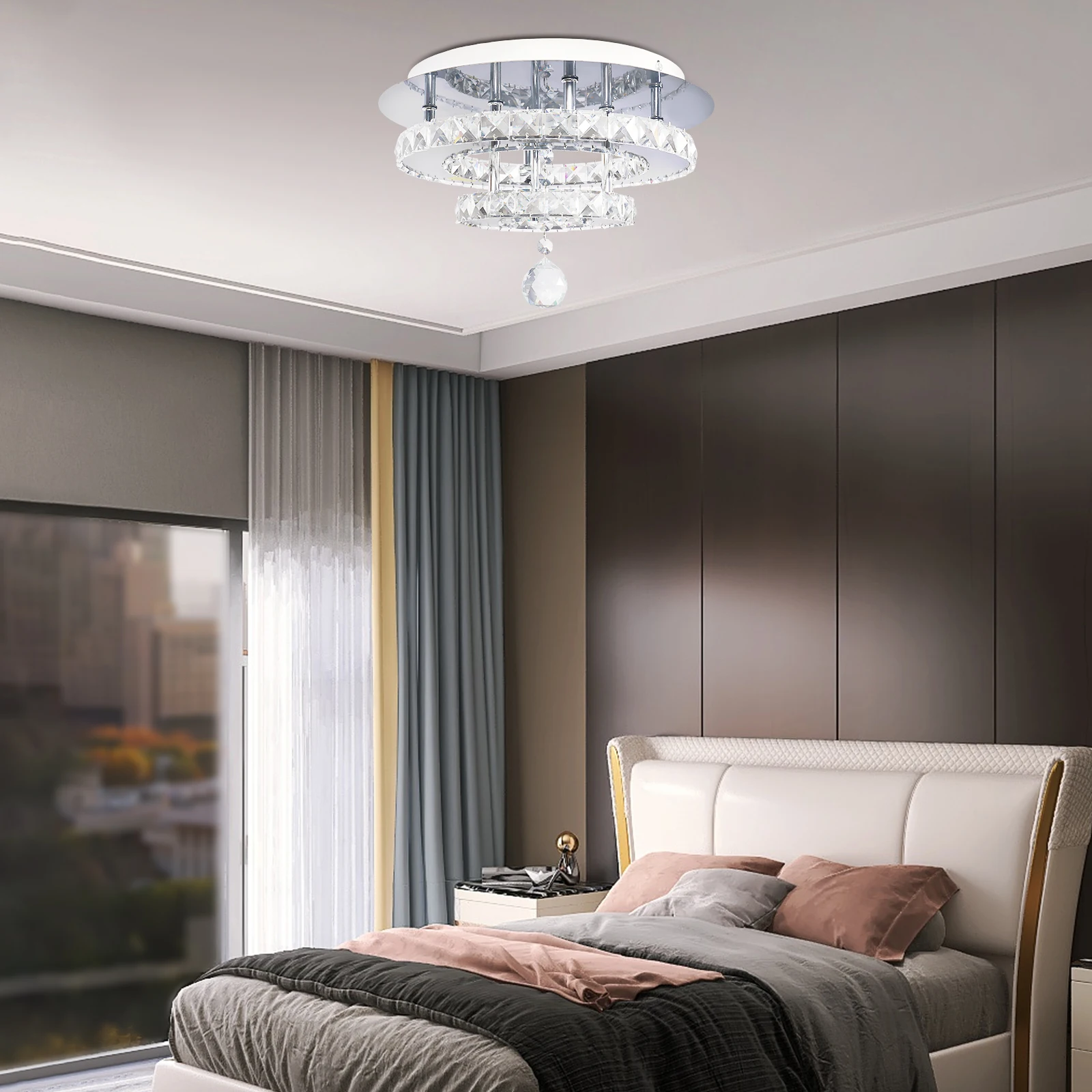 Circular Crystal Ceiling Light White Light 6000K Wide Voltage Suitable for Living Room and Bedroom