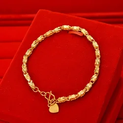 Noble AU999 gold bracelet for women double-sided lucky leaf 24K pure gold heart-shaped rabbit head wrist chain jewelry