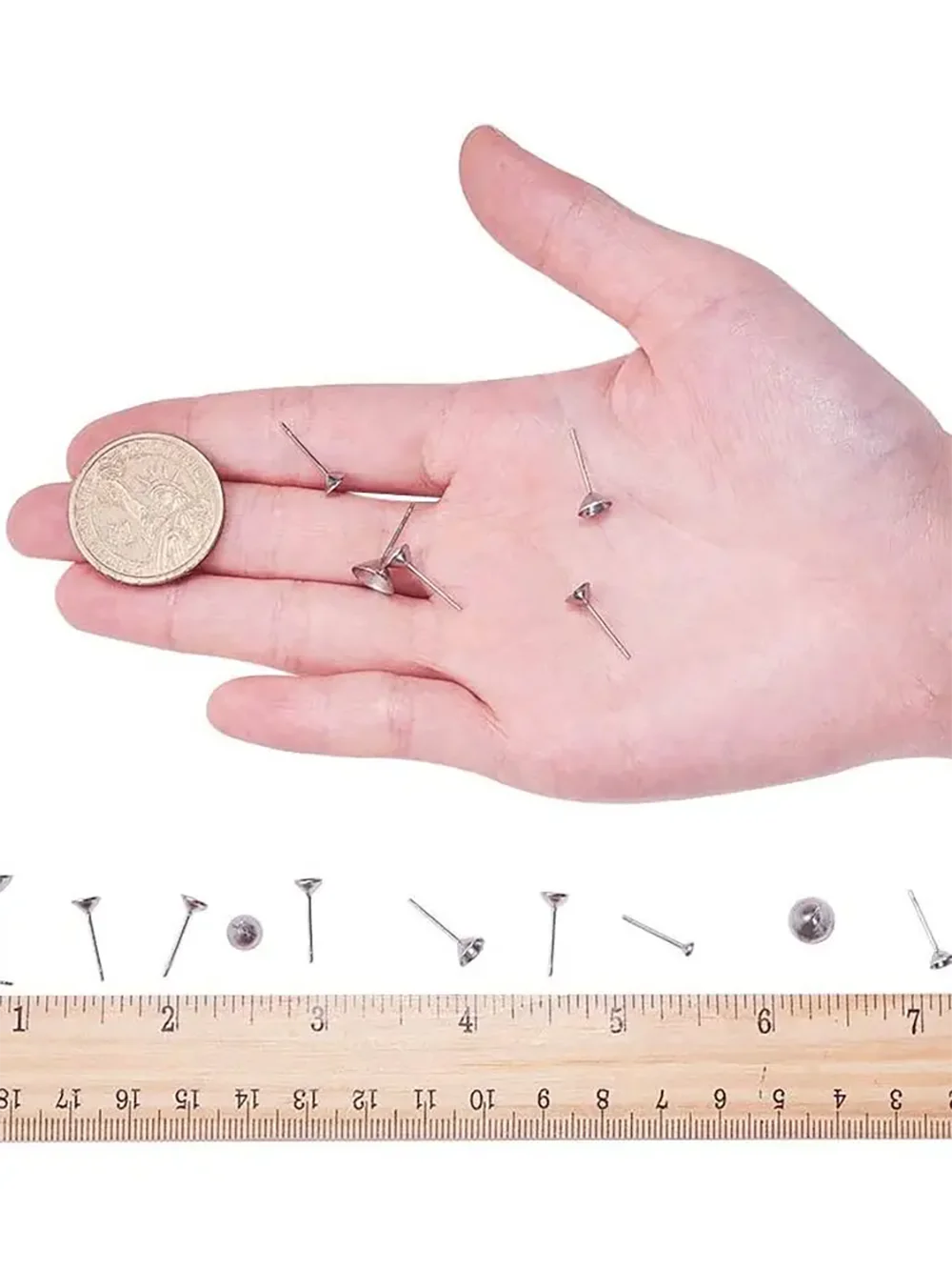 100 Stück/Set, Edelstahl-Ohrsteckerfassungen, flache, runde, unbedruckte Ohrstecker, passend für 3, 4, 5, 6, 8 mm Strasssteine, zum Selbermachen von Schmuck. – Detail 2