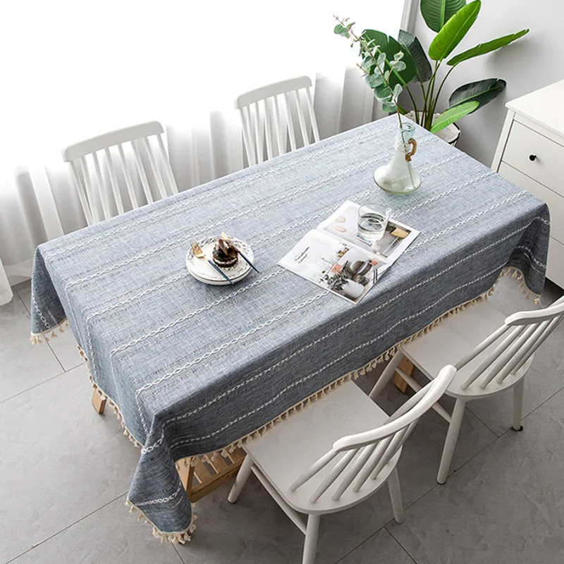 

2024 Hollow out imitation cotton linen embroidered tassel lace rectangular tea table tablecloth dining tablecloth