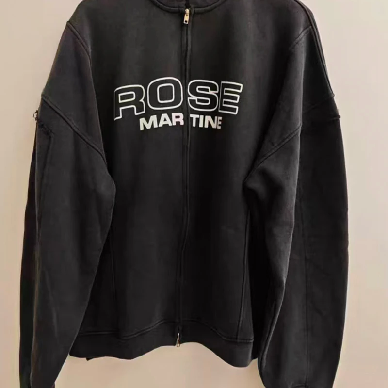 

Streetwear Brand Martine Rose Jacket Irregular Patchwork Outerwear Washed Black Do Old Letter Print Double-headed Zipper Jackets