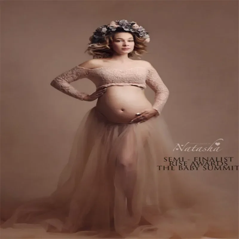 Sexy Maternity Photoshoot Dress Woman Lace Tops Tulle Skirt Pregnancy Photography Sets For Pregnant Women Baby Shower Maxi Gown