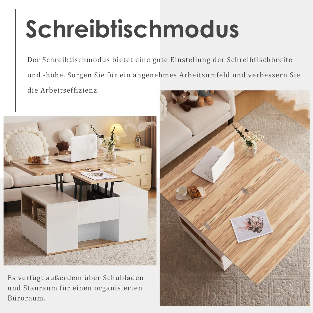Moderner Couch-Couchtisch mit Dual-Lift-Mechanismus, versteckter Stauraum, Tragfähigkeit bis zu 50 kg, ideal für kleine Räume – Detail 12