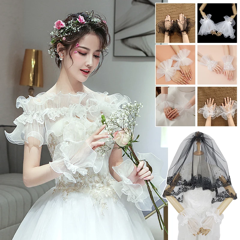 

Womens Ruffles Lace Fingerless Gloves Wedding Wrist Cuffs Gothic Sweet Y2k Bow Lace Wrist Sleeve Lolita Cosplay Bracelet