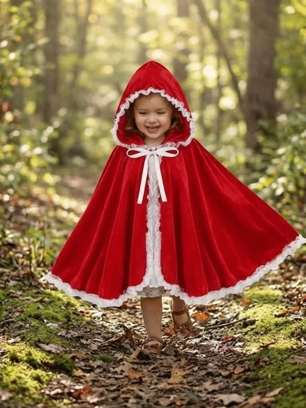 

Halloween Christmas Velvet Shawl with Ribbon Short Red Hat Lace Trim Shoulder Wrap Women's Fashion Stage Costume Chinese Made