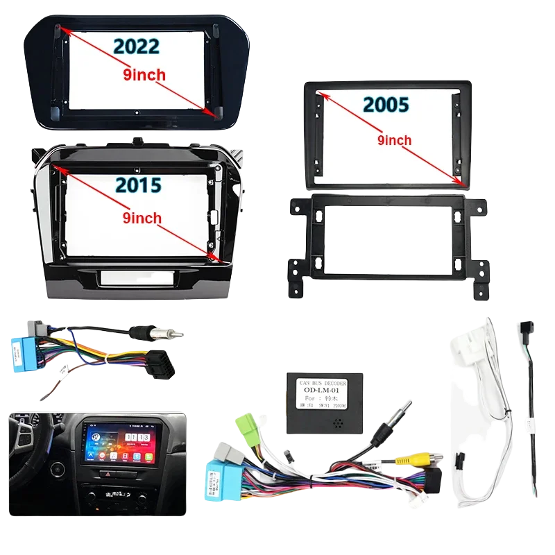 

Car Radio Fascia Frame For SUZUKI VITARA 2005-2022 9 inch Stereo Panel Wire Harness Power Cable Adapter Canbus Decoder