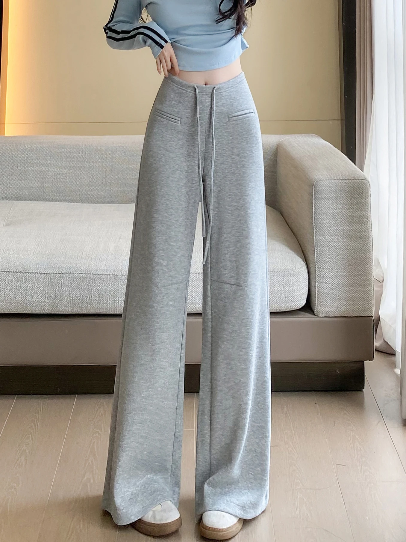 

Женские повседневные спортивные брюки с высокой талией, свободные, широкие, утягивающие, весенние, новые, удобные, длинные штаны