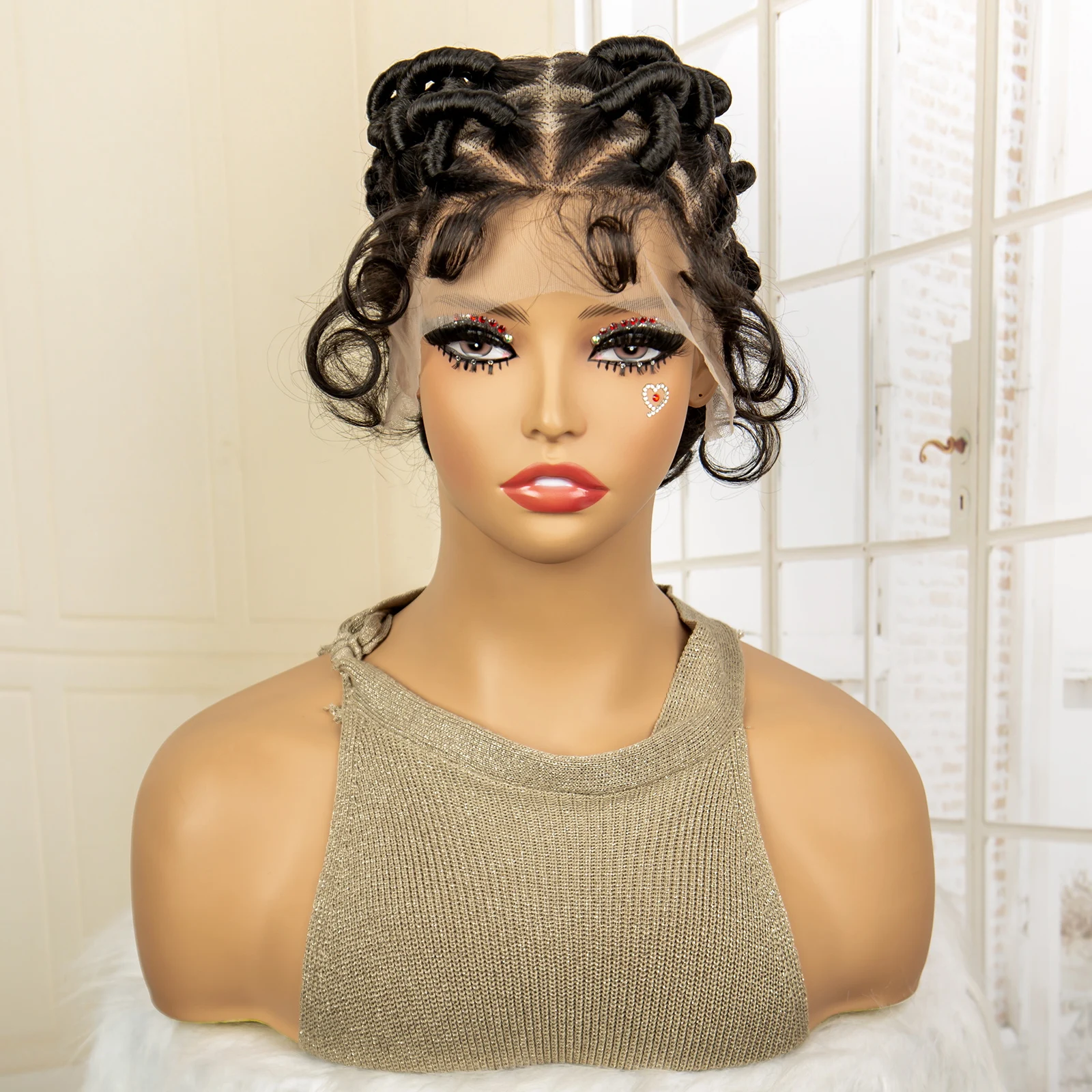 Lightweight Braided Wigs for Black Women Synthetic Full Lace Afro Bantu Knotless Braiding Wig Handmade Lace Frontal Wig