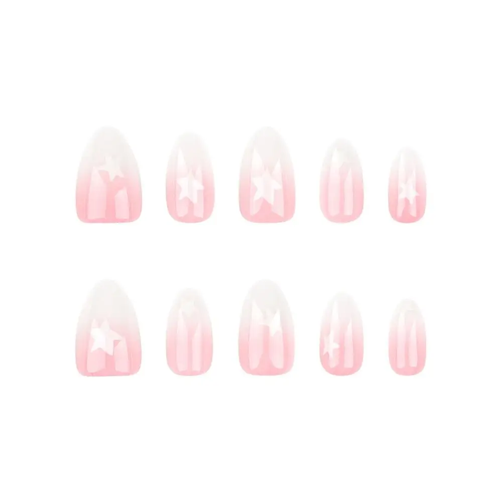 Manicure Long Almond False Nails Pink Cloud Glitter Flowers Press on Nails Detachable French Fake Nials DIY
