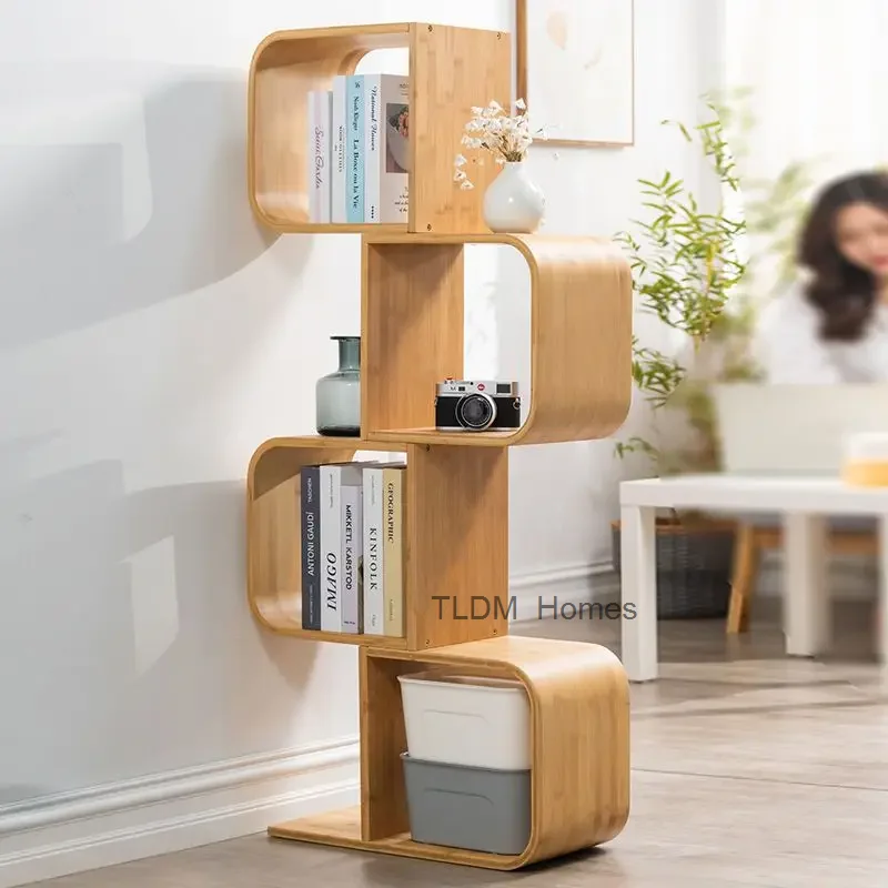 

Bamboo Bookshelf Large Capacity Vertical Multilayer Bookcase Simple Creativity Wooden Storage Cabinet Shelf Book Shelf