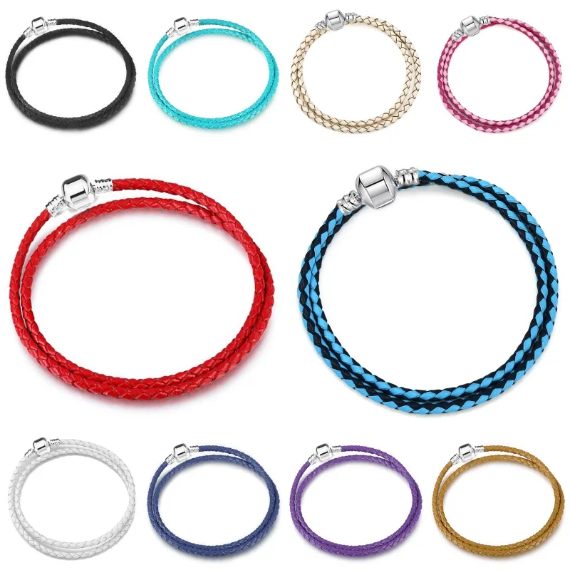 Rose Gold Round Head Buckle Leather Rope Women's Multiple Colors PU Basic Chain Bracelets DIY Fine Jewelry Valentine's Day Gift