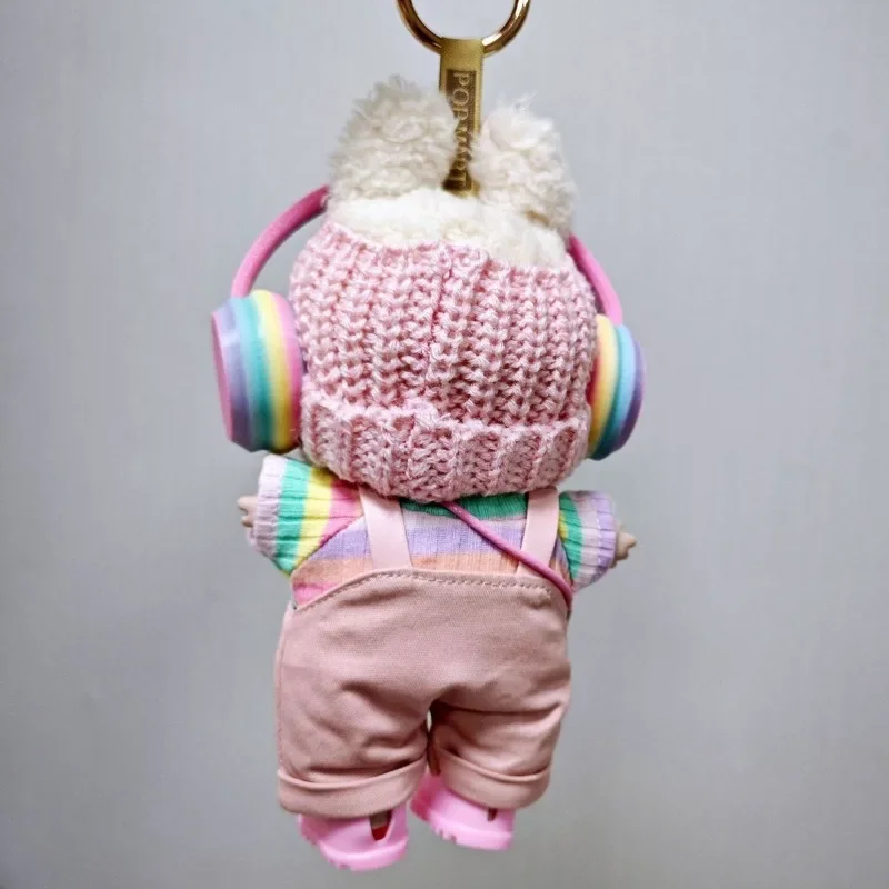 Explosions 123a generazione LABUBUBU Set di auricolari con cappello con bretelle rosa, realizzato in tessuto LABUBUBU, tuta rosa, con vestiti per bambini.