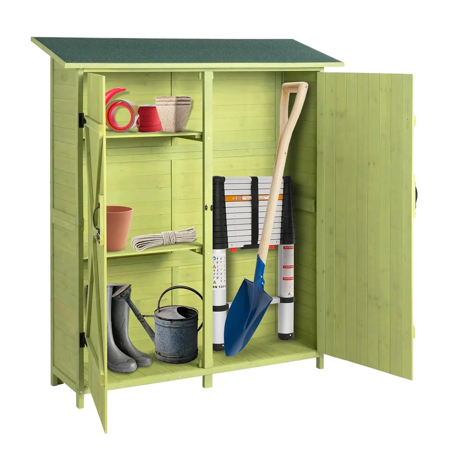 Outdoor Wooden Storage Shed Extra Large Garden Tool Cabinet 2 Safety Latches Patio Yard Lawn Equipment Organizer, Customized