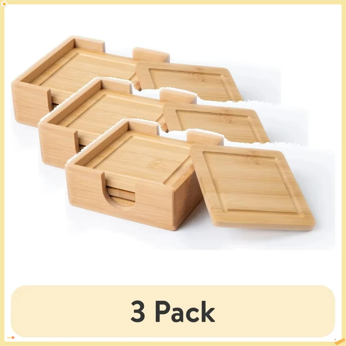 

3-Pack Bamboo Coaster Set Natural - 4.52x4.52 Inch 4 Coasters - Ideal for Home Bar Restaurant & Office Protection