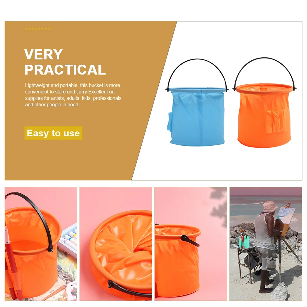 2 قطعة دلو قابل للطي، حاوية مياه صغيرة قابلة للطي، فرشاة رسم، فرشاة تنظيف، دلو غسيل للفنانين #6
