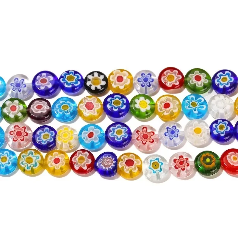 6 8 10mm Lampwork Flowers Beads Glazed Glass Flat Round Loose Spacer Beads for Jewelry Making DIY Bracelet Necklace Accessory