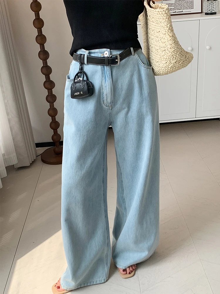 

JR Original Lazy Straight Leg Jeans Women's Summer New Thin Floor-Length Wide Leg Pants Belt Included Casual Loose Fit Jeans