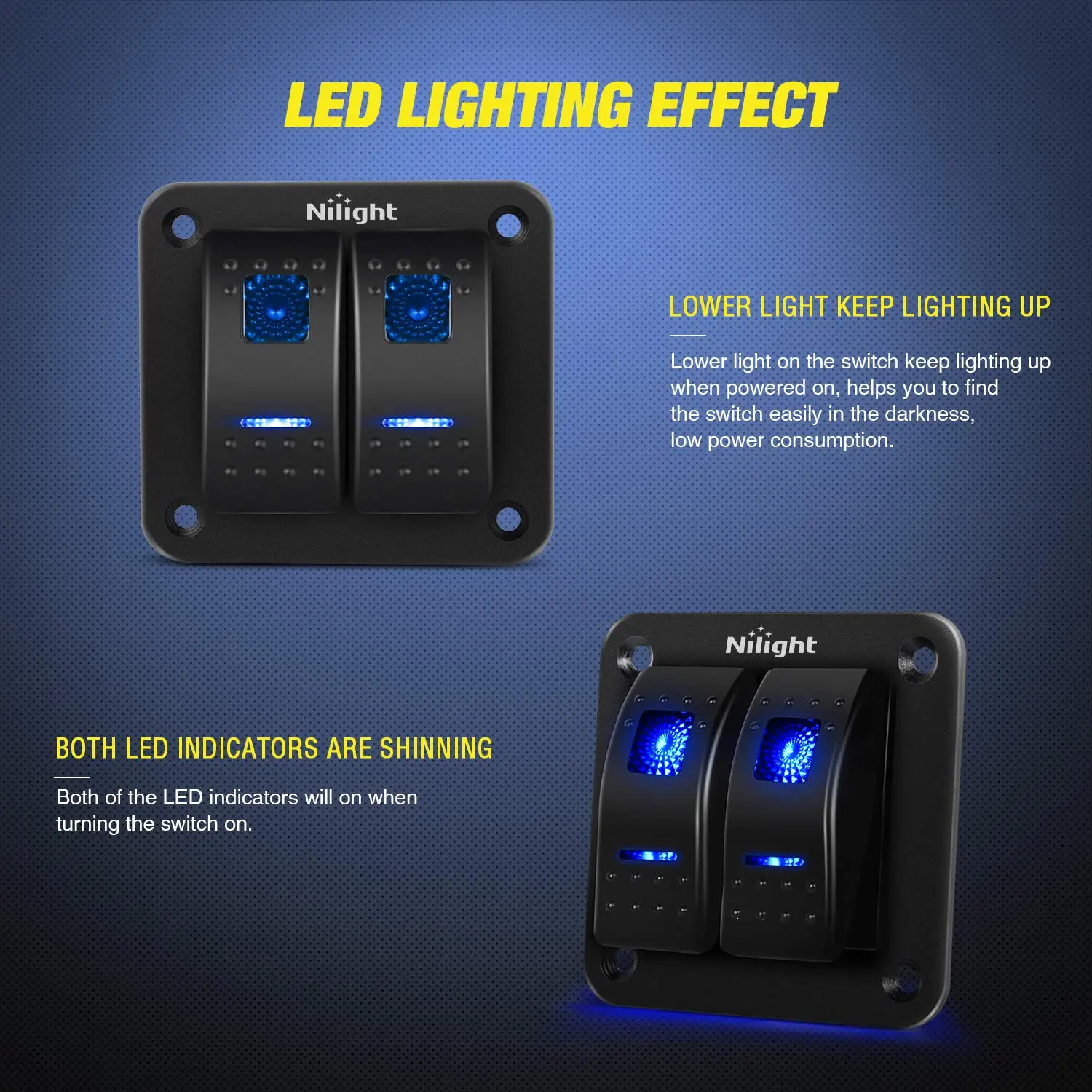 แผงสวิตช์โยก 2 ช่อง 5 ขา สวิตช์เปิด-ปิดแบบมีสายสำเร็จรูป สำหรับรถยนต์ 12V/24V เรือเดินทะเล รถเอทีวี รถพ่วง