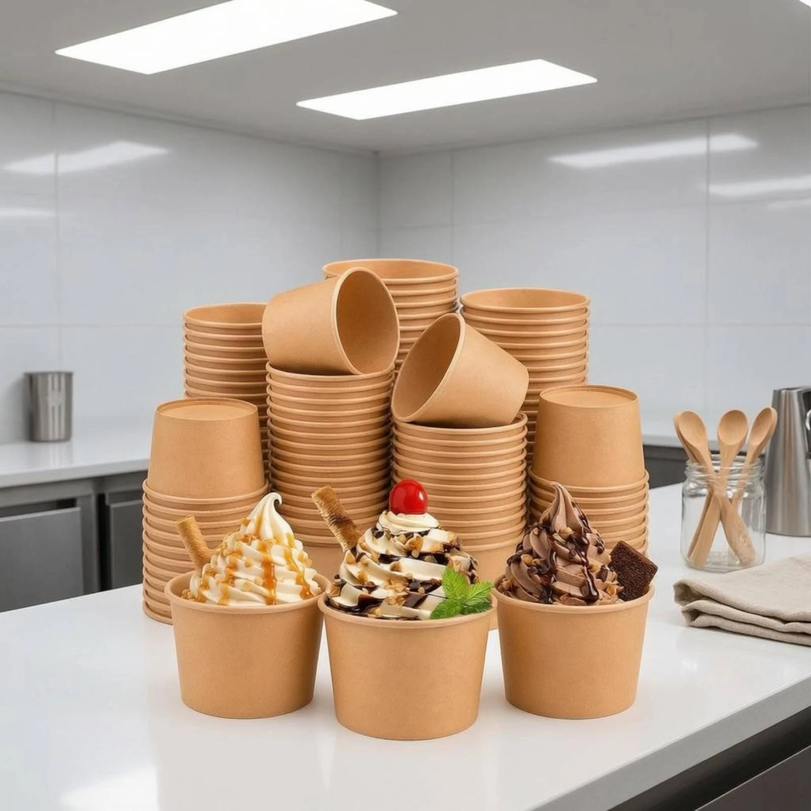 50 Pieces Kraft Paper Dessert Cup Polished Rolled Rim 8 Oz Paper Cup Compostable
