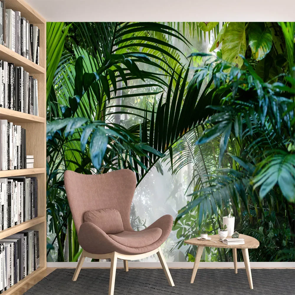 Removable Peel Stick Optional Wallpapers for Living Room Mural Walls Papers Foggy Jungle Leaves Tropical Forest Decoracion Print