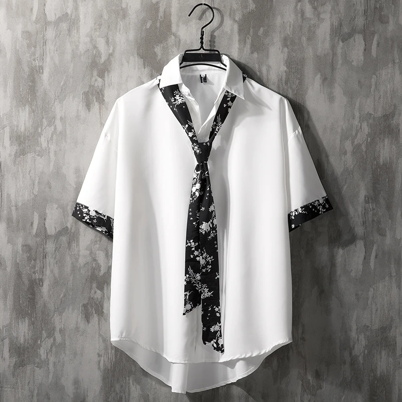 

Summer ort Sve Men's irt Korean Sle Trendy Haome Hong Kong Sle Loose Fit Lightweight Breathable Polyester