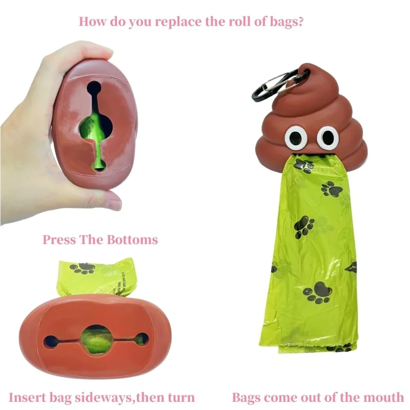 2025 New Funny Dog Poop Bag Keychain Holder Portable Dog Poop Bag Dispenser for Waste Bags Includes 1 Roll Bags