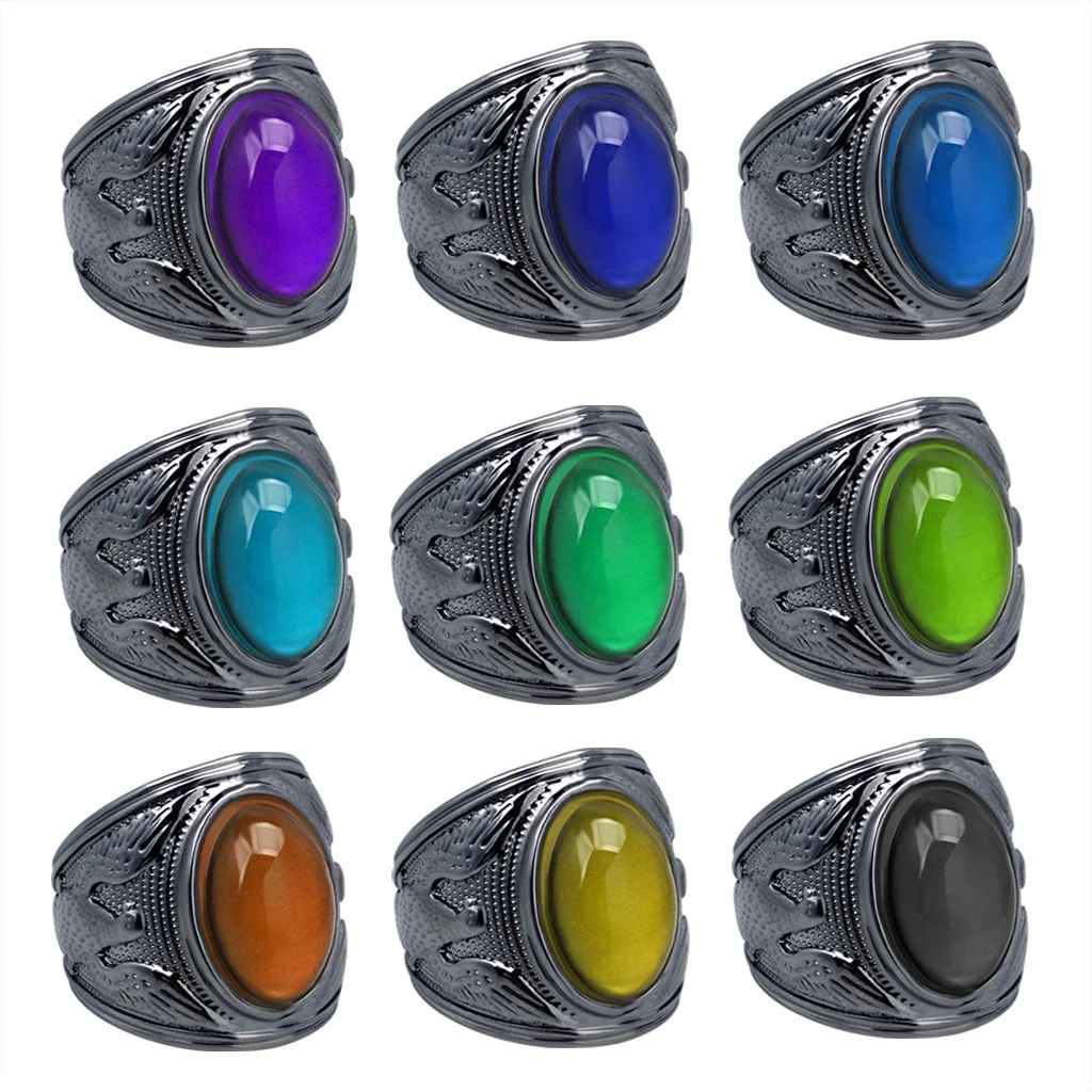 1pcs Palace Power Eagle Spreads Wings Male Feeling Warm Mood Color Changing Ring Mood Ring