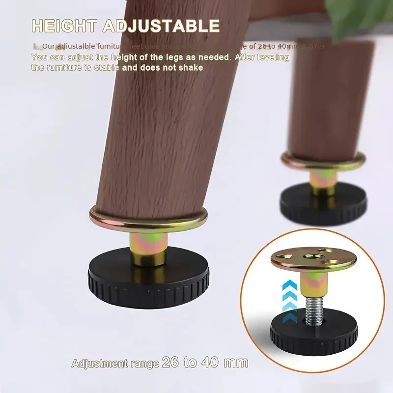Adjustable Furniture Feet, Steel Leveling Glides for Bed Sofa Table Cabinet, Anti-Shake Floor Protectors,Height Adjustable Feet