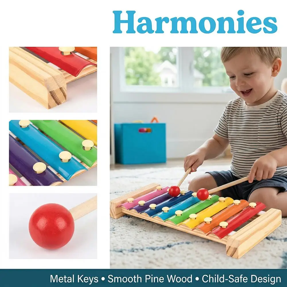 Bird Chicken Xylophone Toy Wooden Suspensible Bird Cage Accessories Musical Toy with 8 Keys for Chicken Bird Parrot Macaw Hens