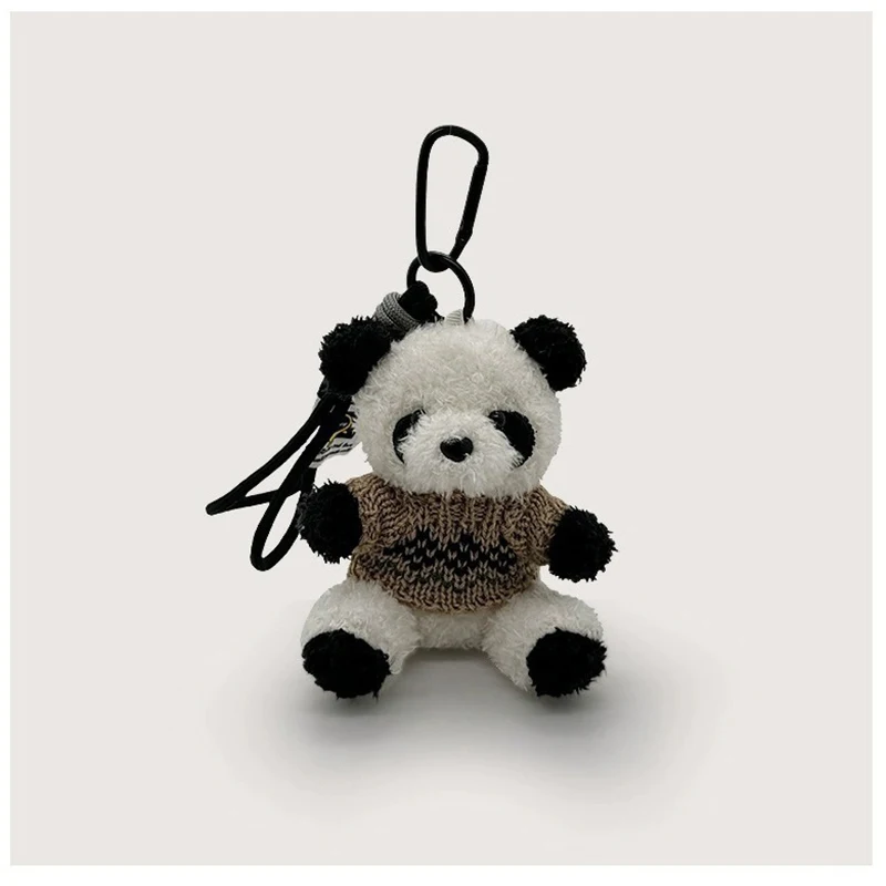 Cute Plush Pendant Wear Love Heart Sweater Panda Keychain Cool Bear Bag Trinket Creative Gift Pilot Panda Doll Keyring for Women