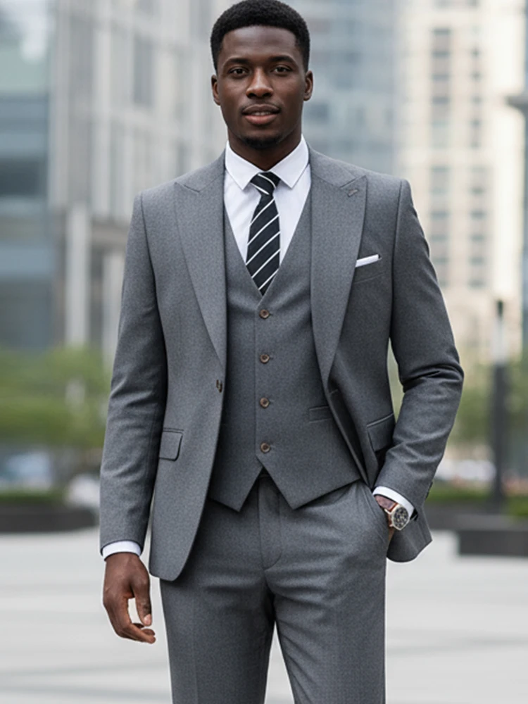 

ST Cassy 3-piece suit se （Jacket+vest+pants）grey Classic Business Package Men Suit Slim Fit Business Office wedding