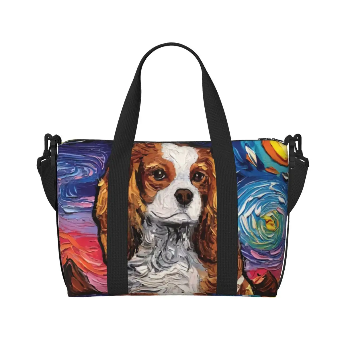 Benutzerdefinierte Cavalier King Charles Spaniel Haustierporträts Kunst Strand-Einkaufstasche für Frauen Hund großes Fach Gym Strand Reisetaschen