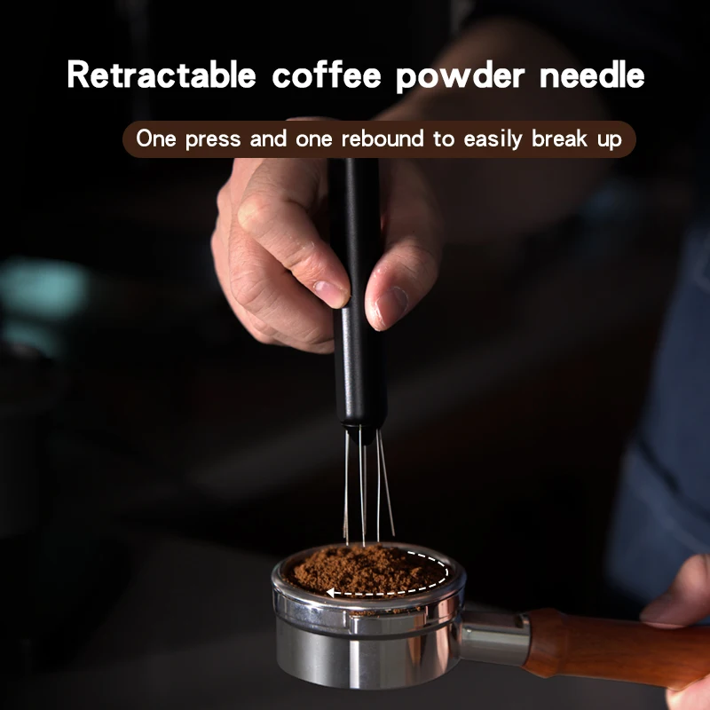 304 Stainless Steel WDT Shrinkable Portable Coffee Powder Stirring Needle Espresso Needle Distributor With Base Stirring Tool