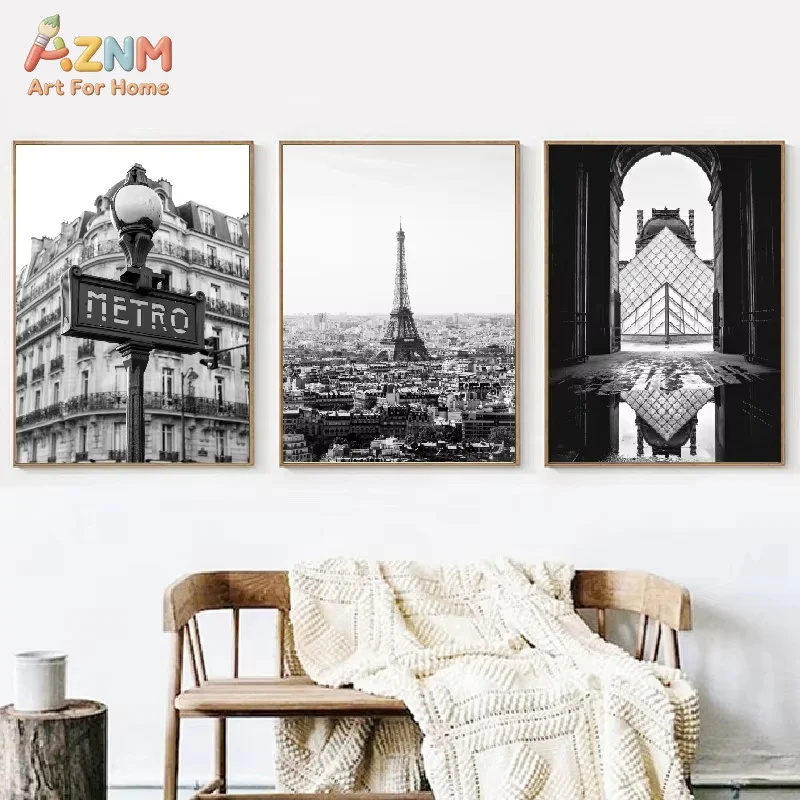 Paris Photography Prints Black and White Posters Eiffel Tower Home Wall Art Pictures Canvas Painting Paris Gallery Wall Decor