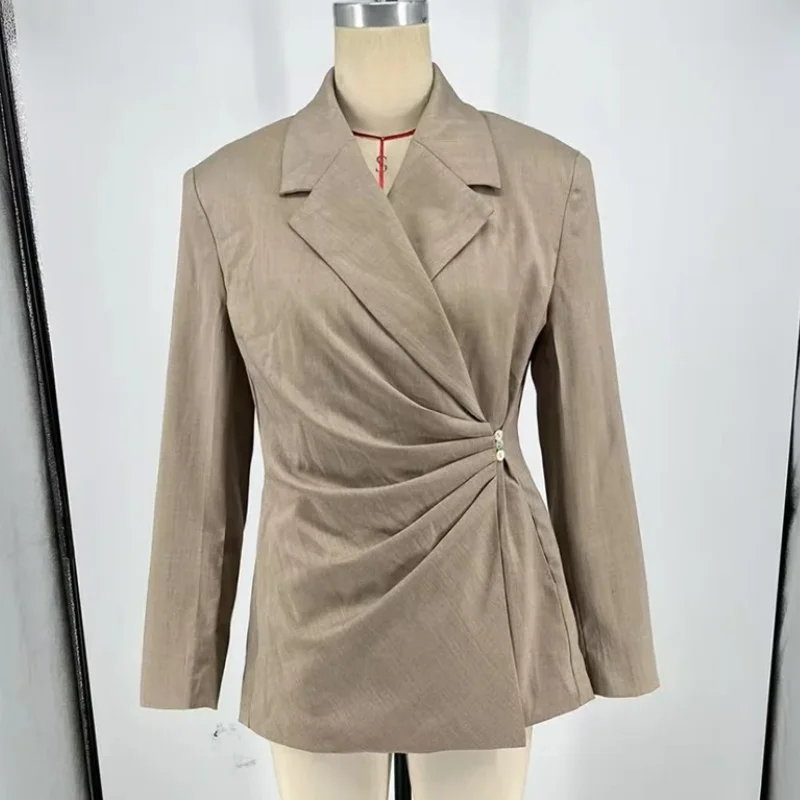 

KONDALA Elegant Simple Blazers Women's Asymmetrical Cinched Waist Blazer 2025 Spring Autumn Fashion Commute Casual Lady Blazer
