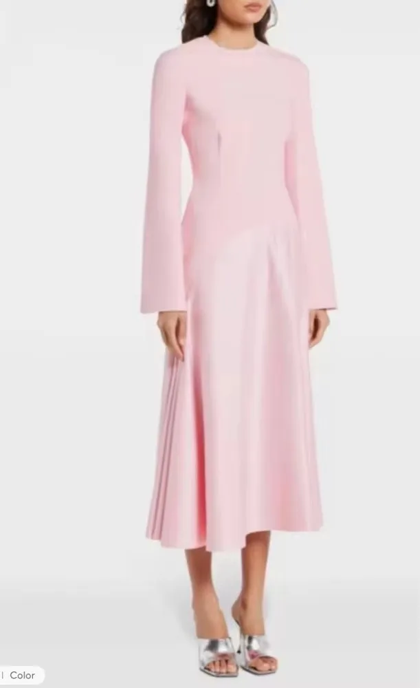 

XPAY Pink Modest Simple Evening Dresses Long Sleeves O-Neck Soft Satin Formal Prom Gowns Arabic Women Customized