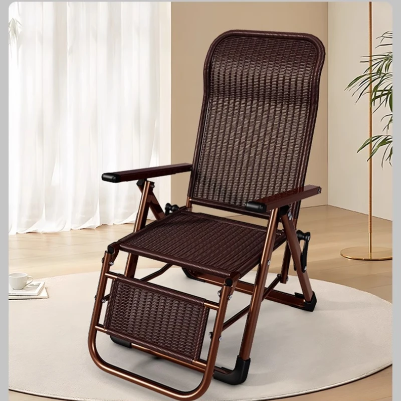 Rattan Style Recliner Chair Folding Breathable Sleeper for Patio Balcony Comfortable Sit-to-Lie Lounger with Adjustable Backrest