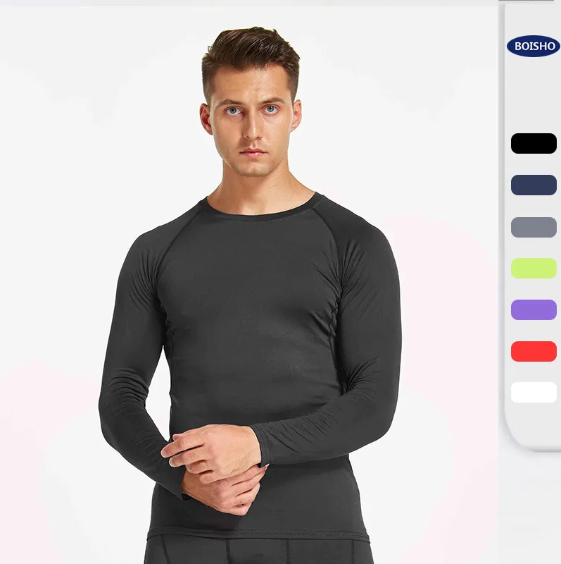 Autumn and Winter Fitness Top Men's Outdoor Basketball Yoga Bottoming Shirt High Elastic Quick Drying Tight Long Sleeves