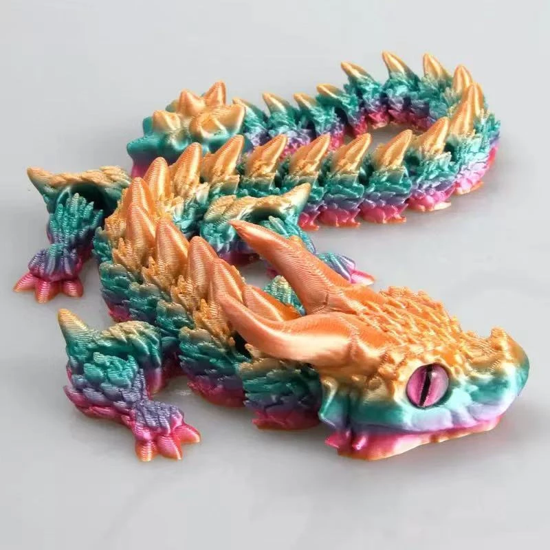 3D Printed Magic Dragon Figurine with Movable Joints Simulated Eyes Dragon Ornament for Home Office Desktop Decoration
