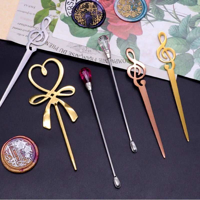 Fire Paint Spoon Melt Wax Stamp Bar Bow Notes Metal DIY Retro Seal Craft Stamp Mix Stirring Rod Tools for Card Scrapbooking Make