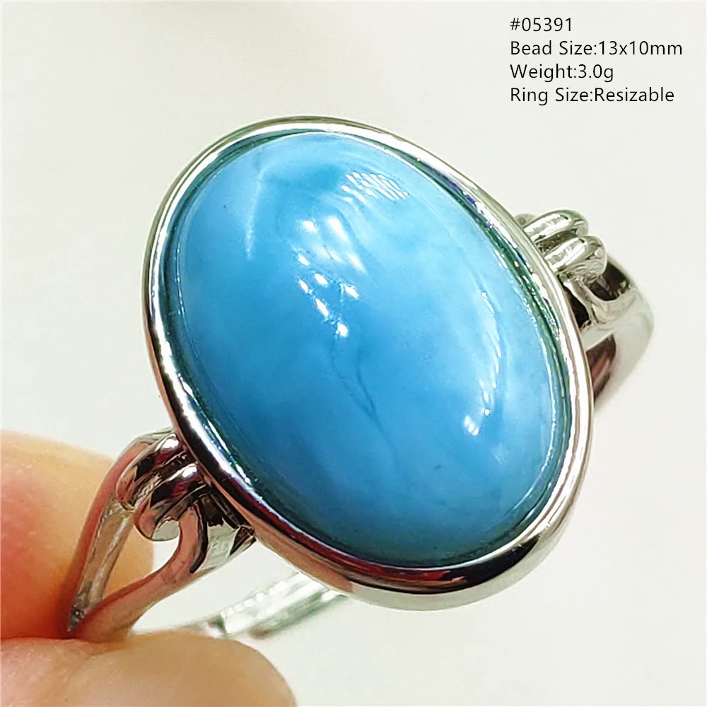 Natural Blue Larimar Oval Adjustable Ring Jewelry Water Pattern Real Larimar For Women Men Healing Fashion Stone AAAAAA