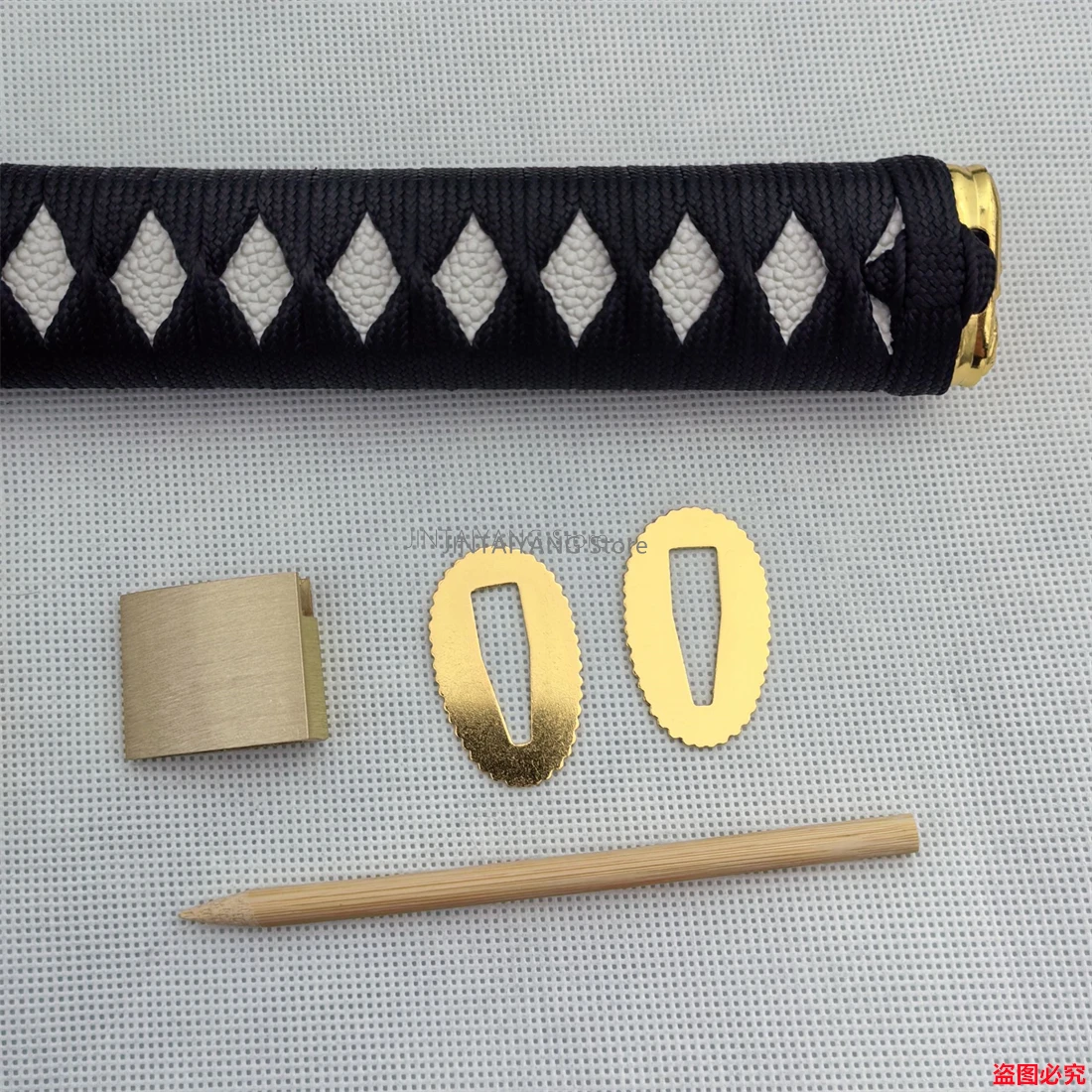 Japanese 26CM Tsuka Handle Alloy Tsuba Fuchi Kashira Black Silk Ito Brass Habaki Fittings For Katana Sword Hilt Parts New