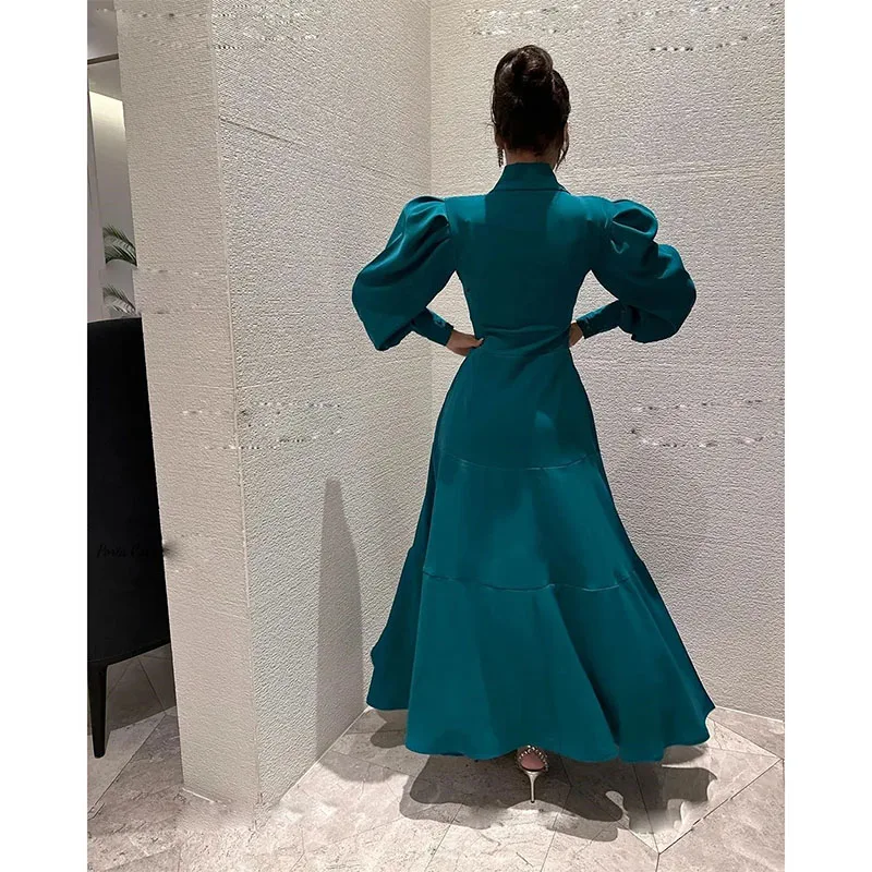 Elegant A Line Ankle Length Prom Dresses V Neck Long Sleeve Front Slit Evening Party Gown Middle Eastern Formal Wear