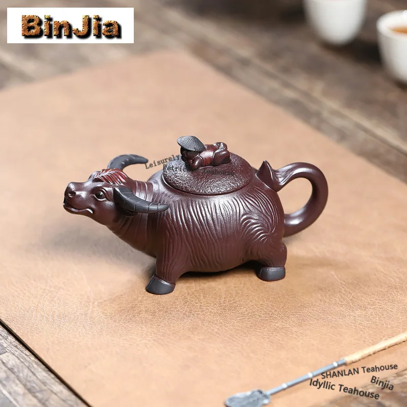 210ml Authentic Yixing Purple Clay Teapots Handmade Shepherd Boy Riding Bull Pot Raw Ore Mud Kettle Zisha Tea Set Tea Items Gift