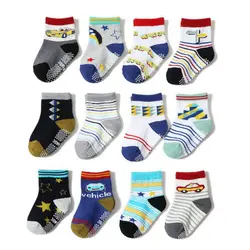 12 Pairs/Lot Baby Child Cotton Anti-slip Short Socks For Boys Girls Cute Printed Floor Kids Toddler Sock With Rubber Grips 0-7Y